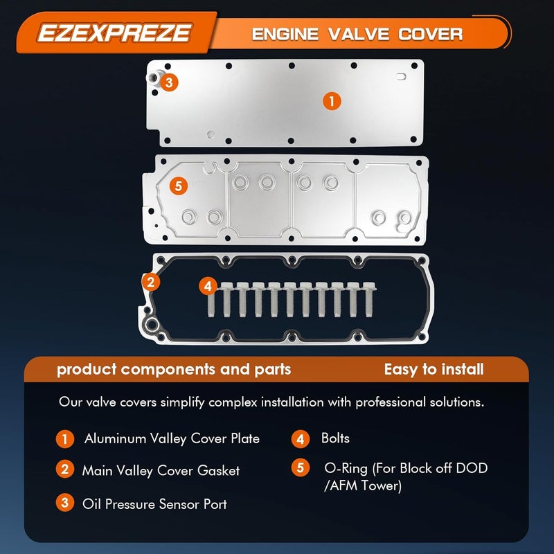 E EZEXPREZE Ezexpreze LS Gen 4 (IV) Valley Cover Plate Kit, Non AFM/DOD Block Off Plate, Compatible with 2007-2013 Chevy GMC Cadillac Silverado Sierra SUV, LS2 LS3 LS7 L92, 4.8L 5.3L 6.0L 6.2L, OE# 12598832 - Image 5